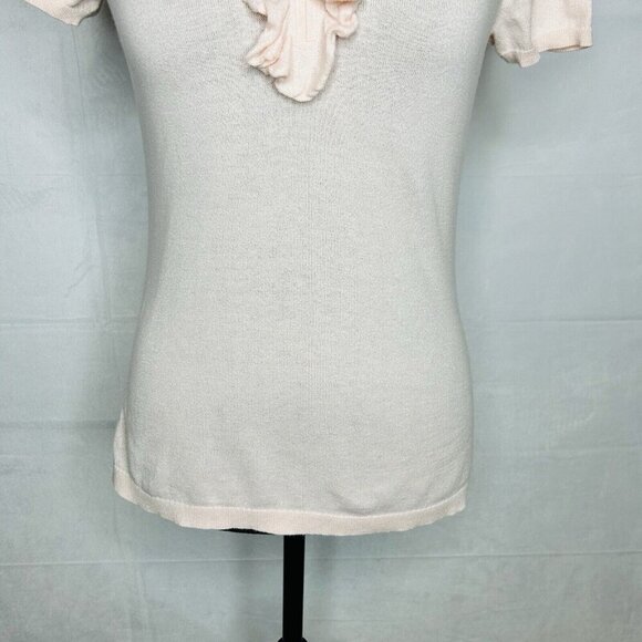 Ann Taylor Sz S Ruffled Front Pink Lightweight Cotton Short-Sleeve Shirt Top - Picture 3 of 8